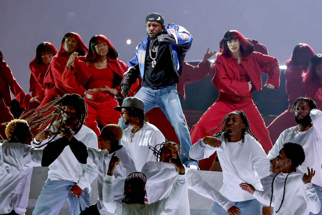 NEW ORLEANS, LOUISIANA: Kendrick Lamar performs onstage during Apple Music Super Bowl LIX Halftime Show at Caesars Superdome on February 09, 2025 in New Orleans, Louisiana.