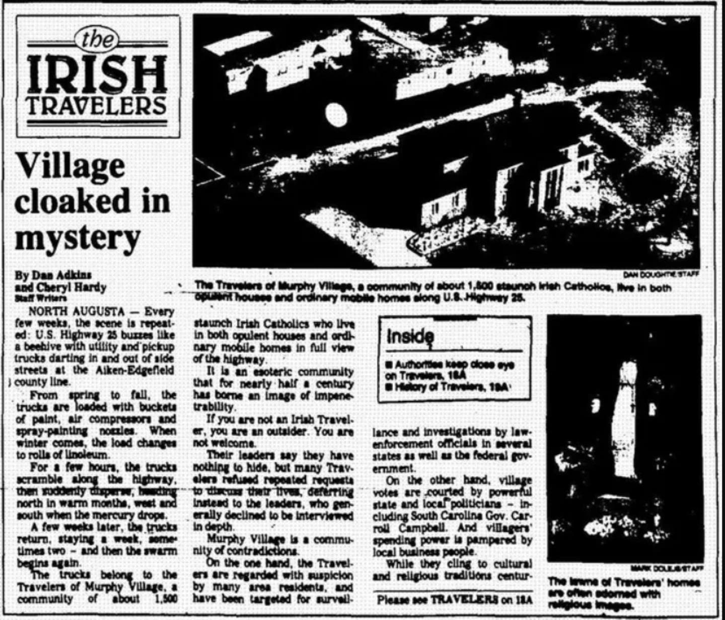 A clipping from an Augusta Story about the Irish Travellers. The Travellers have often felt misrepresented by the media and are cautious communicating with outsiders.