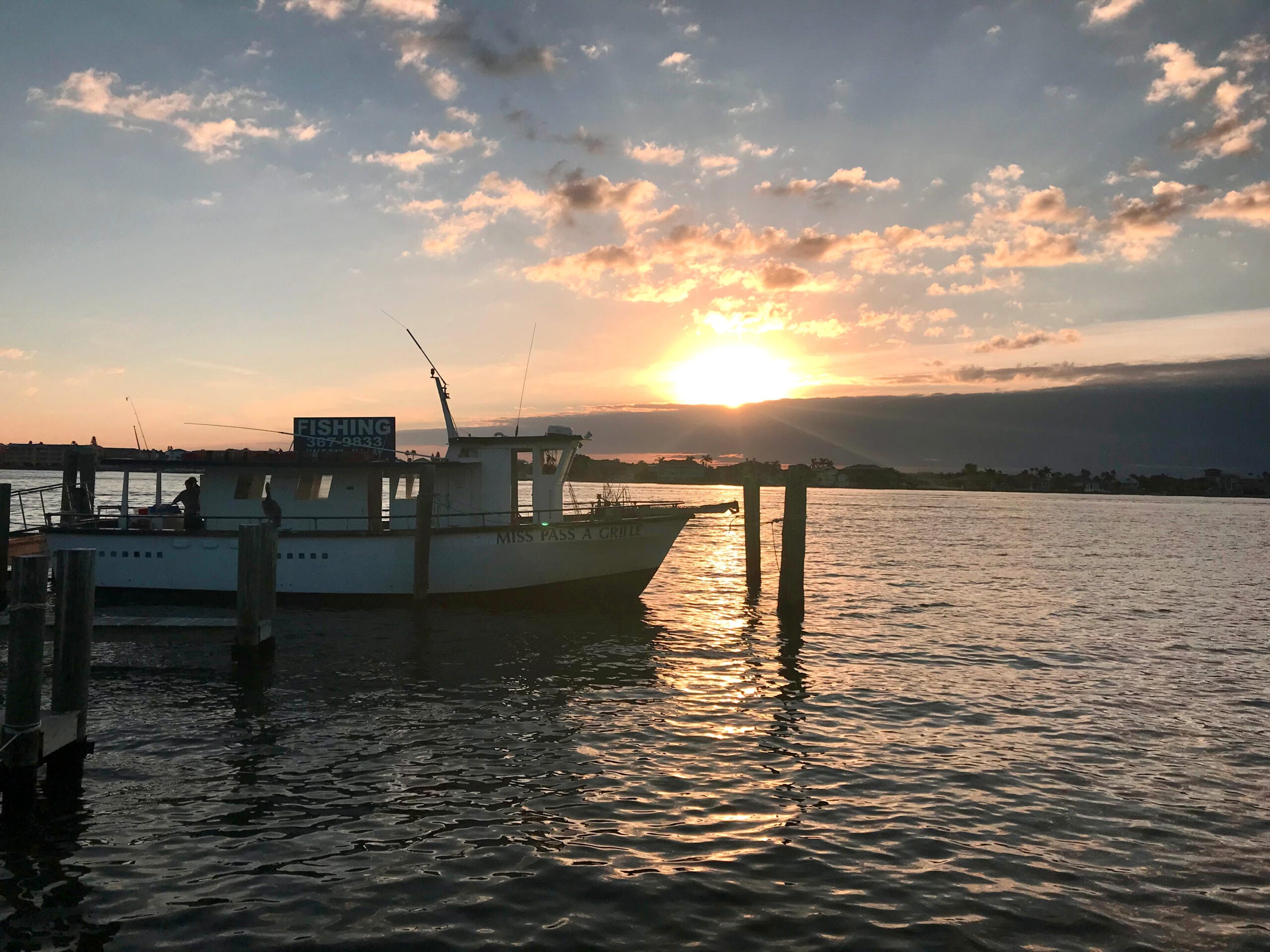 The charter fishing vessel Miss Pass A Grille moored in Passe-a-Grille, Florida.