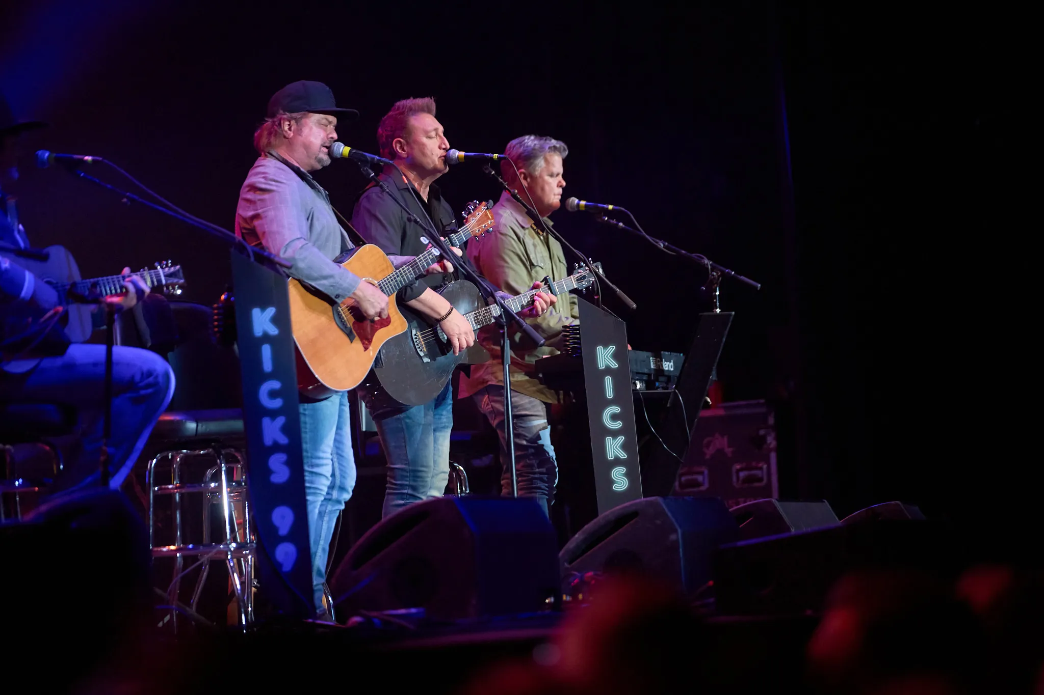 The trio The Frontmen, Featuring lead singers from the classic country acts Lonestar, Restless Heart, and Little Texas, perform at the first of two 2024 Guitar Pull Concerts.